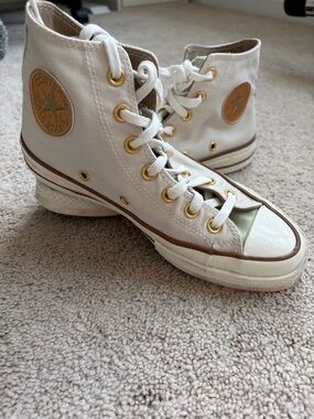 Custom Converse All Star Sneakers in off-white with Sage Green Accents